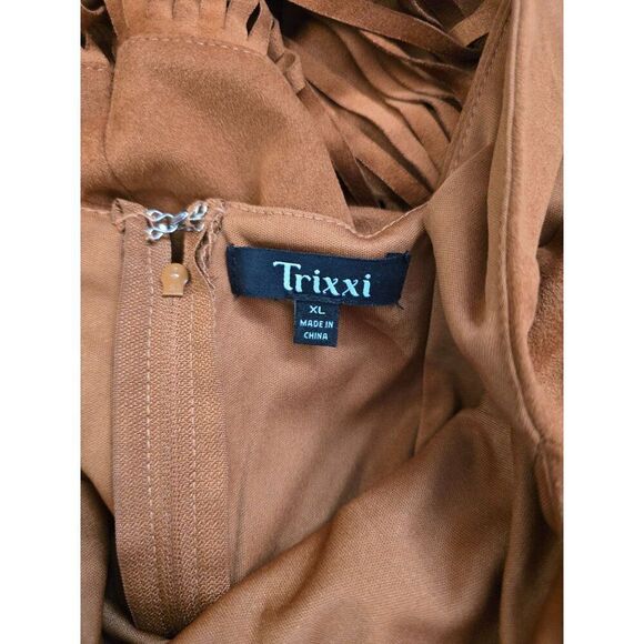 Fringe Western Brown Dress Sleeveless faux Suede Boho Style cottagecore coquette - Picture 5 of 8